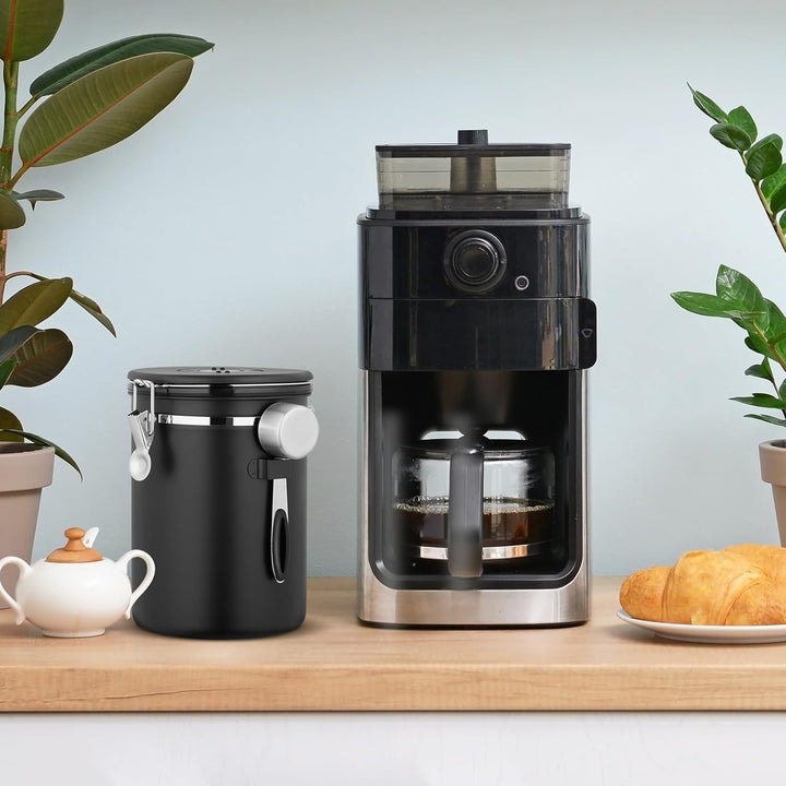 Kaffeedose Luftdicht 1kg Bohnen, 2,8 L Edelstahl Kaffeebohnen Behälter Mit EdelstahllöFfel Und Datum