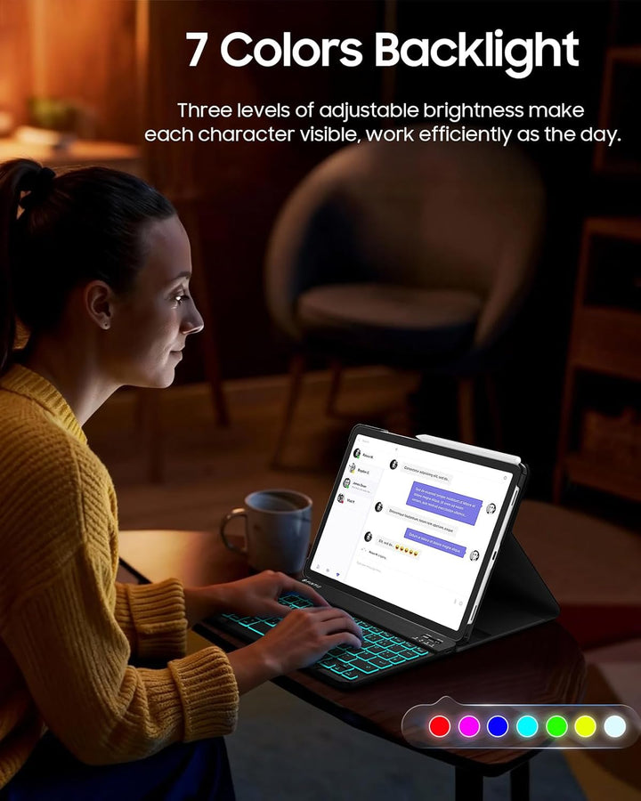 FINTIE Bluetooth Tastatur mit Hintergrundbeleuchtung in 7 Farben, Tablet Tastatur mit deutschem Layo