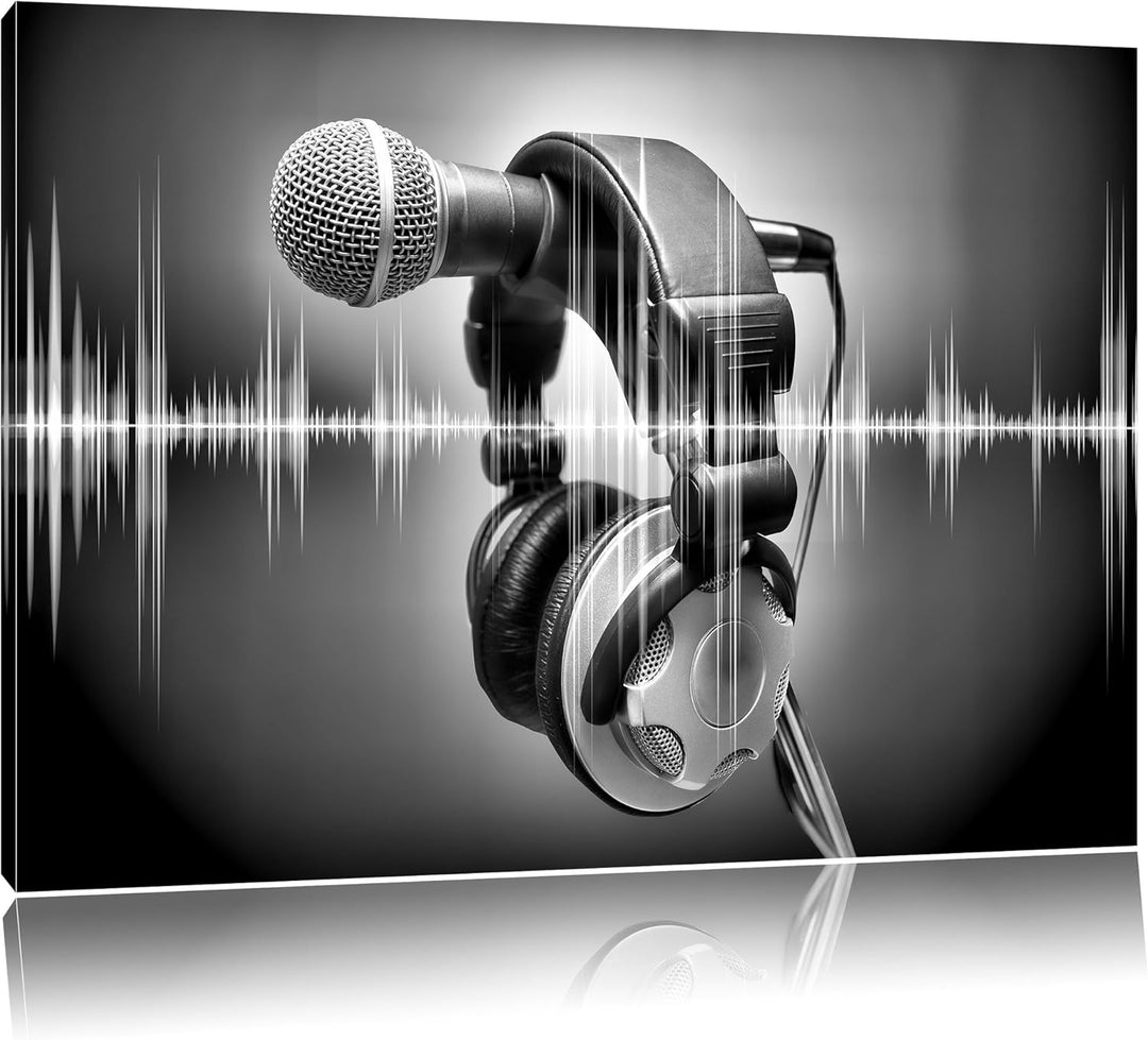 Monocrome, Mikrofon, Format: 100x70 auf Leinwand, XXL riesige Bilder fertig gerahmt mit Keilrahmen,