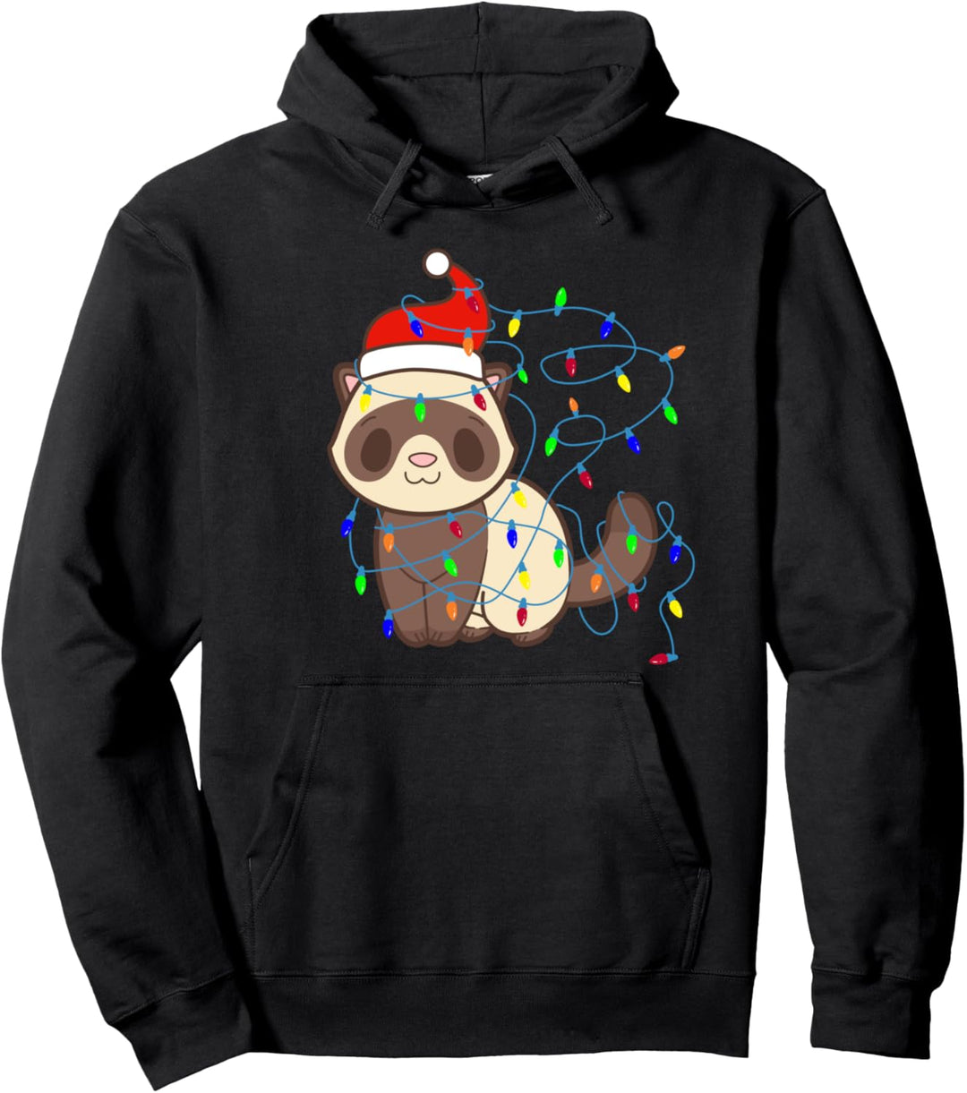 Süsses Frettchen Weihnachtslichter Weihnachtsmann Santa Claus Pullover Hoodie