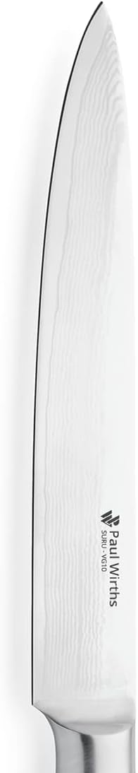 Paul Wirths SURU Tranchiermesser aus Damast- Stahl und Akazienholz Griff, mit 20 cm Klinge, extrem s