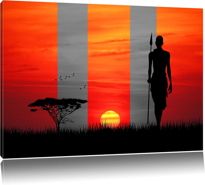 roter Sonnenuntergang in Afrika schwarz/weiss Format: 100x70 auf Leinwand, XXL riesige Bilder fertig