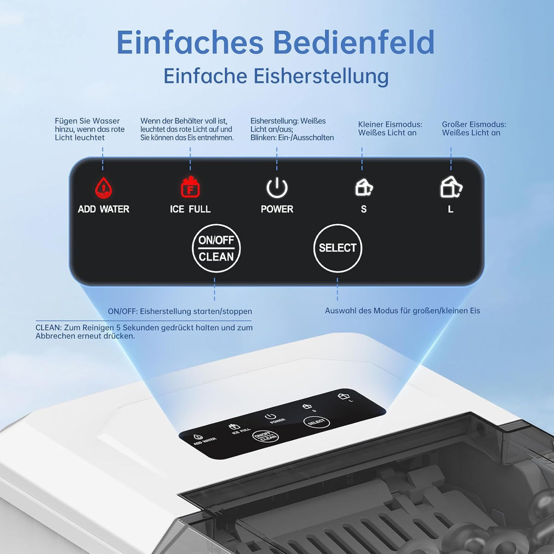 WIE Eiswürfelmaschine 12KG Eiswürfelbereiter Ice Maker, 9 Würfel in 6 Minuten fertig, Eiswürfelmasch