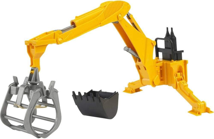 bruder 02338 - Zubehör Heckbagger mit Greifer &amp; Schaufel - 1:16 Traktor Zubehör, Anhänger, Forstwirt