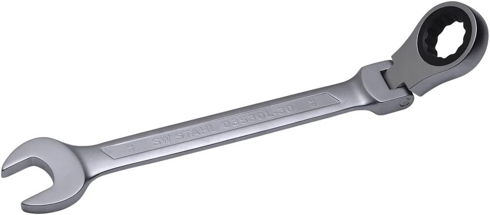SW-Stahl 03530L-30 Gabelringratschenschlüssel 30 mm I Ringschlüssel mit Gelenk I 72 Zähne I Maulschl