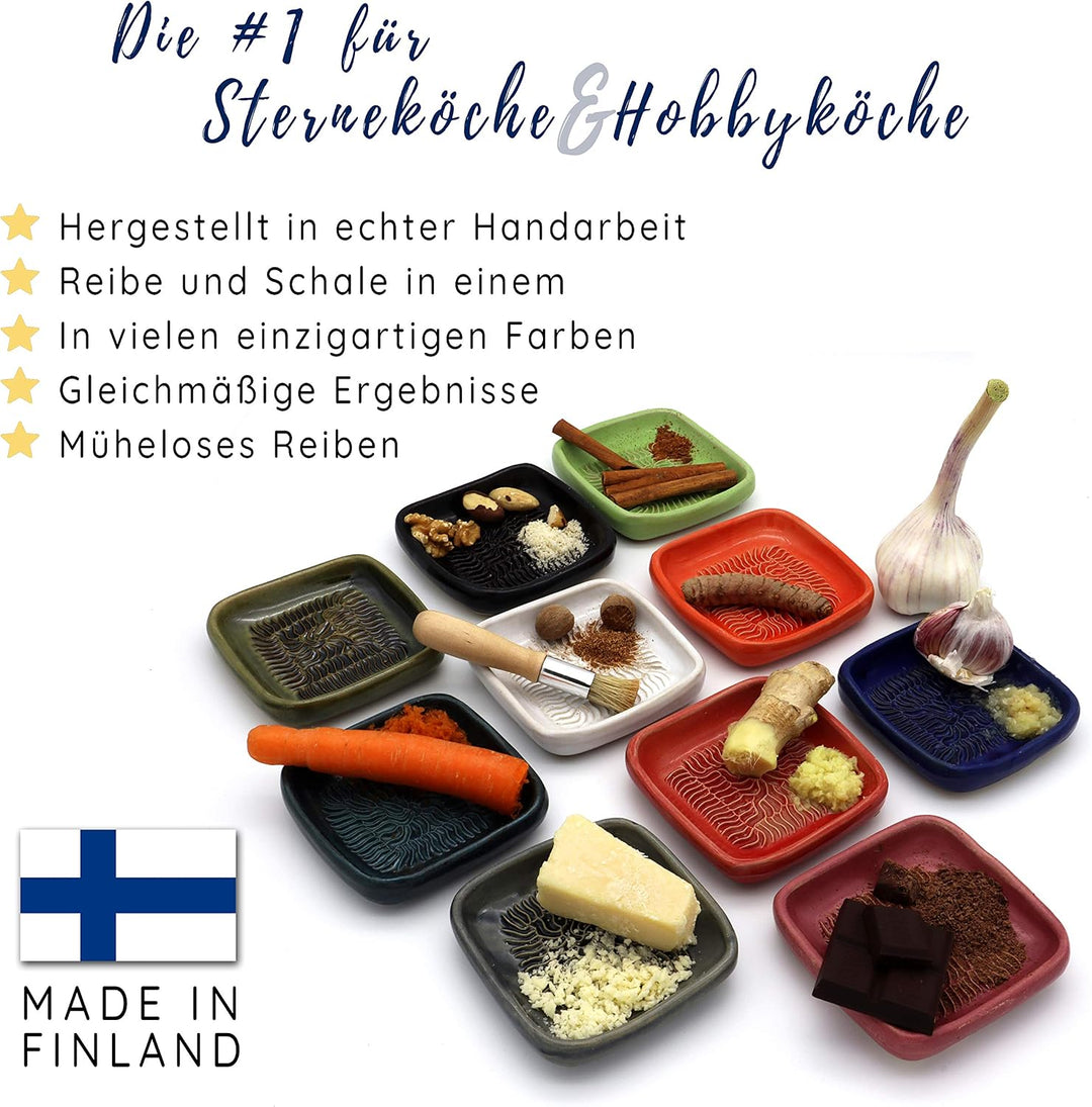 Ceramico Reibeteller &amp; Backpinsel mit Naturborsten, Set aus Keramik für Knoblauch, Ingwer, Muskat, H