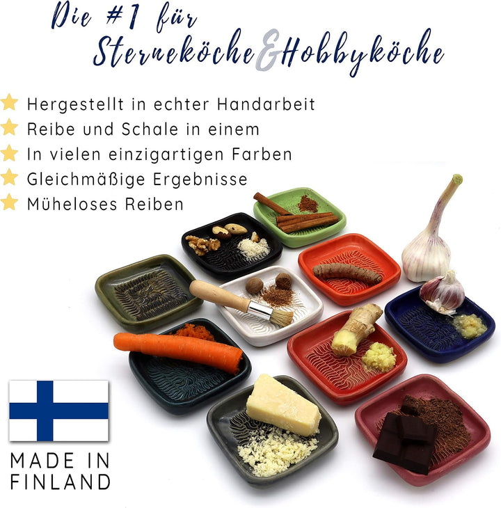 Ceramico Reibeteller &amp; Backpinsel mit Naturborsten, Set aus Keramik für Knoblauch, Ingwer, Muskat, H