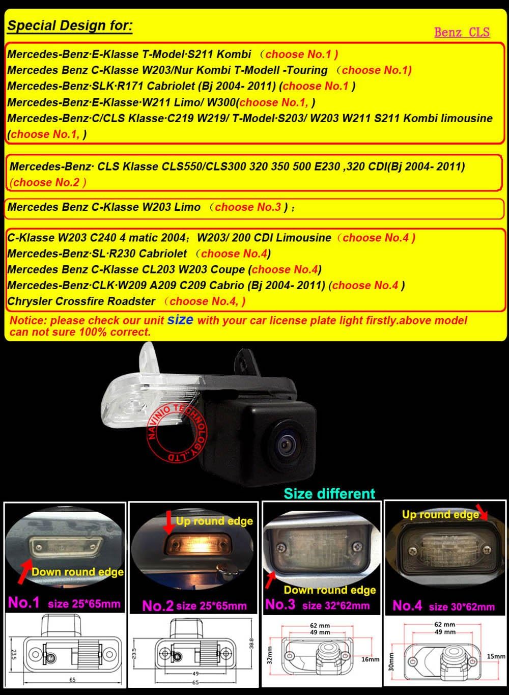 Dynavsal Einparkhilfe, Kamera für Nummerschildbeleuchtung, Kennzeichenbeleuchtung Farb Rückfahrkamer