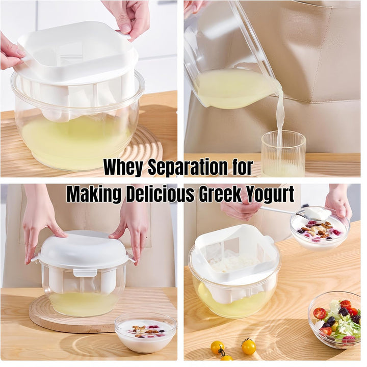 Feine Filtersiebe Joghurt Sieb mit Deckel,Wiederverwendbarer Joghurt Molke Separator,3000ml Griechis