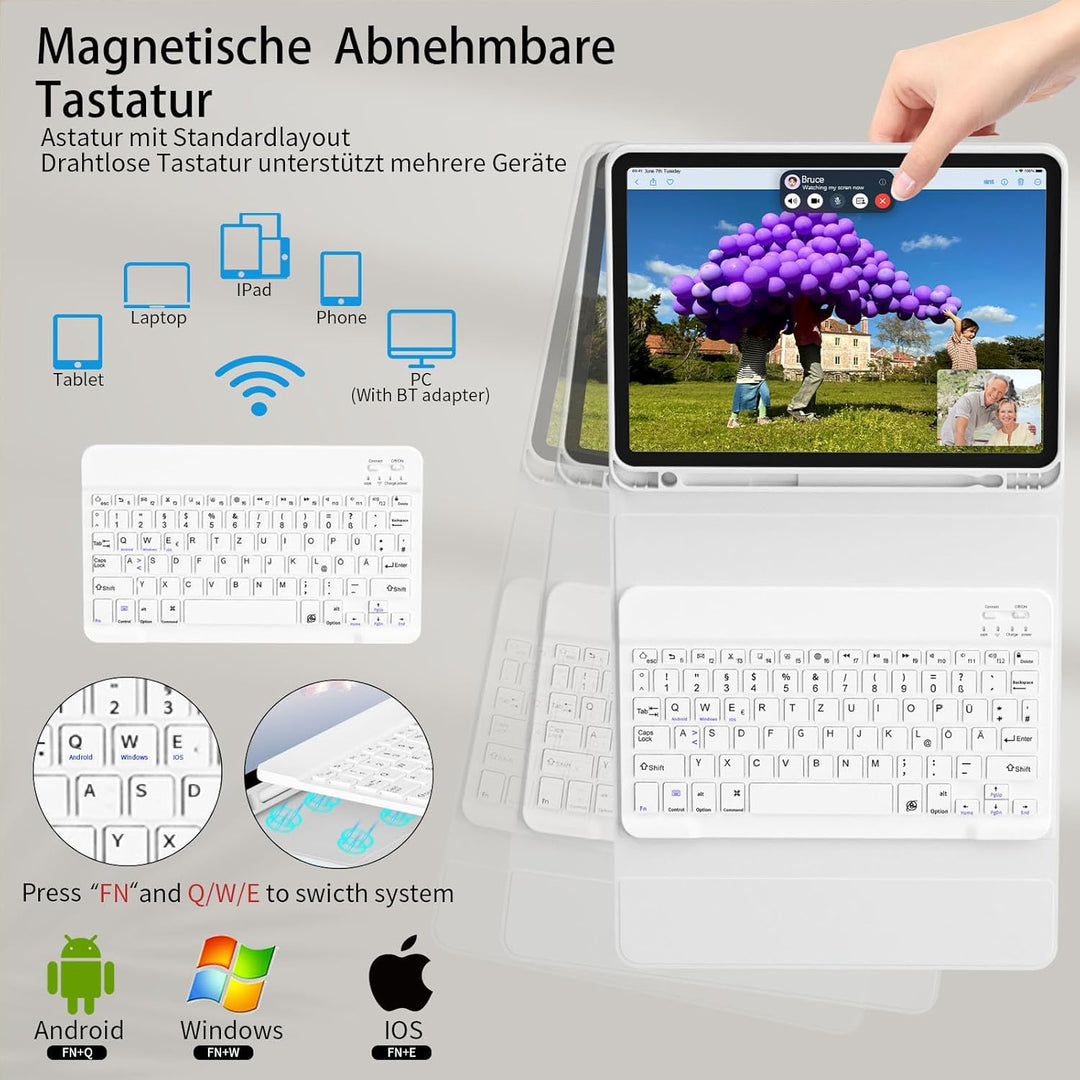 zoyu Tastatur Hülle für iPad Air 6 11 Zoll 2024, iPad Air 5/4 (2022/2020) 10,9 Zoll, QWERTZ-Layout,
