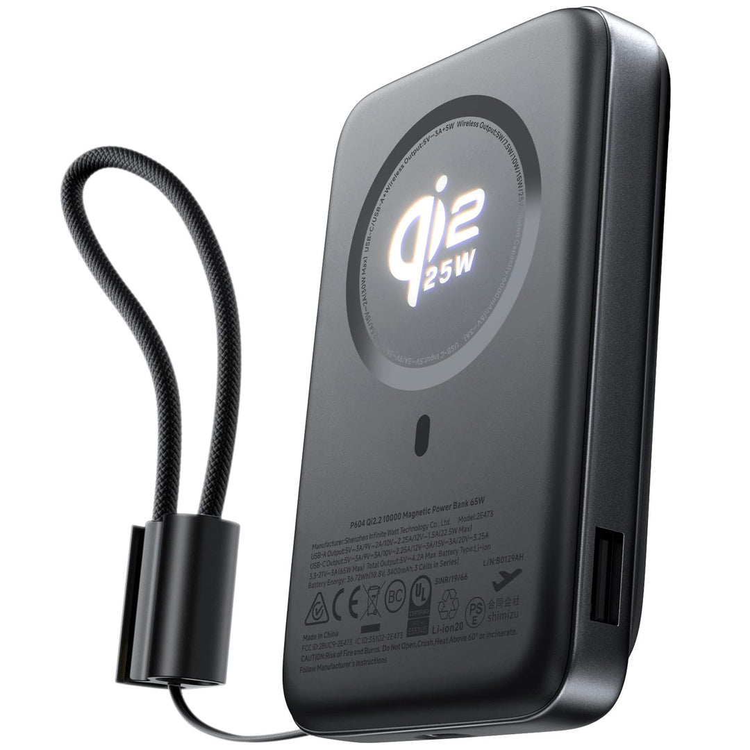LISEN Qi2.2 25W MagSafe Powerbank, Power Bank 45W PD Schnellladen &amp;10000mah Flugzulassung, Robuster
