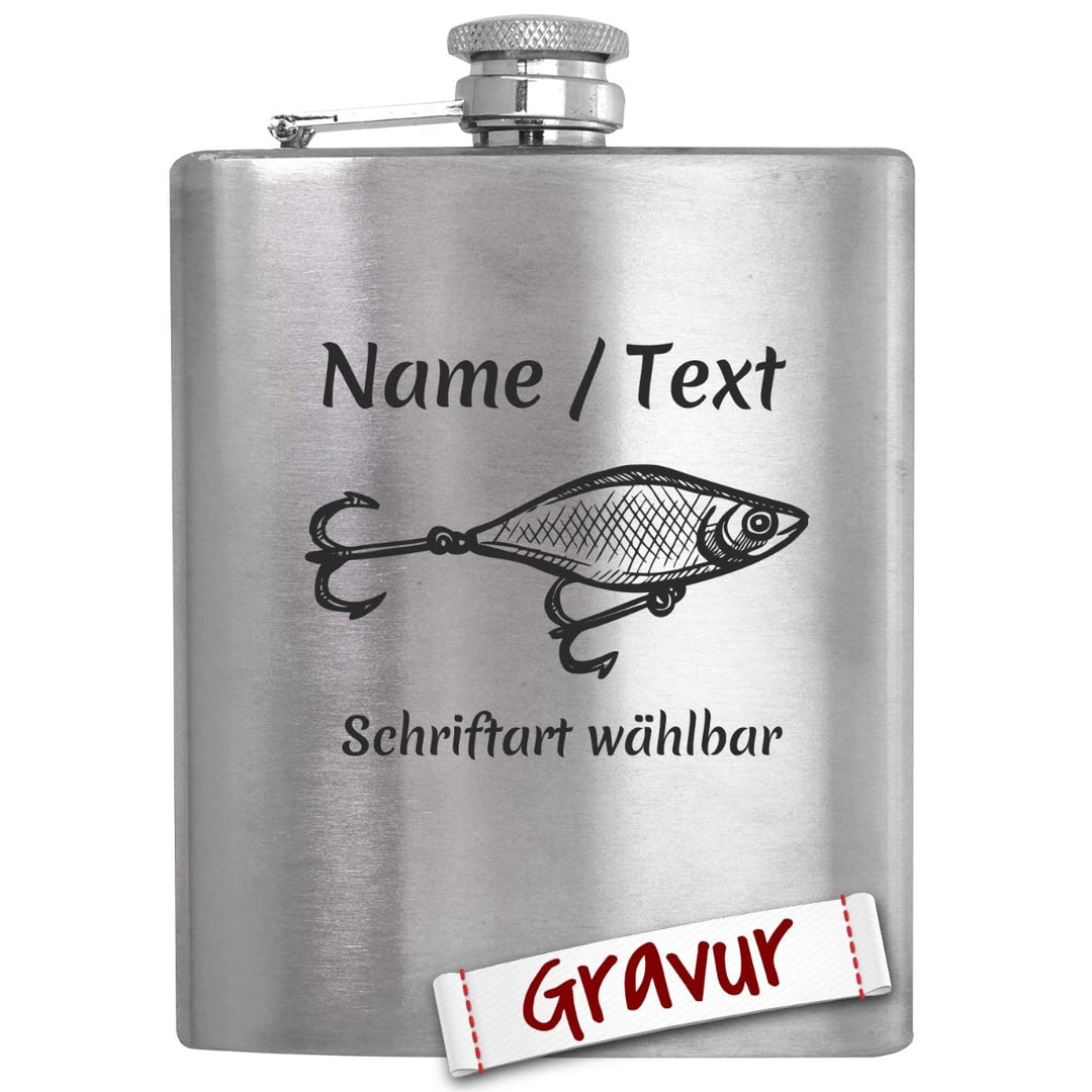 Angeln Geschenk Flachmann mit Gravur personalisiert, Angler Geschenke für Männer, Geschenkidee Herre