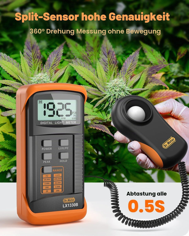 Dr.meter LX1330B Digital Luxmeter, 0-200.000 Messbereich Luxmeter mit 360° Drehbarem Sensor Beleucht