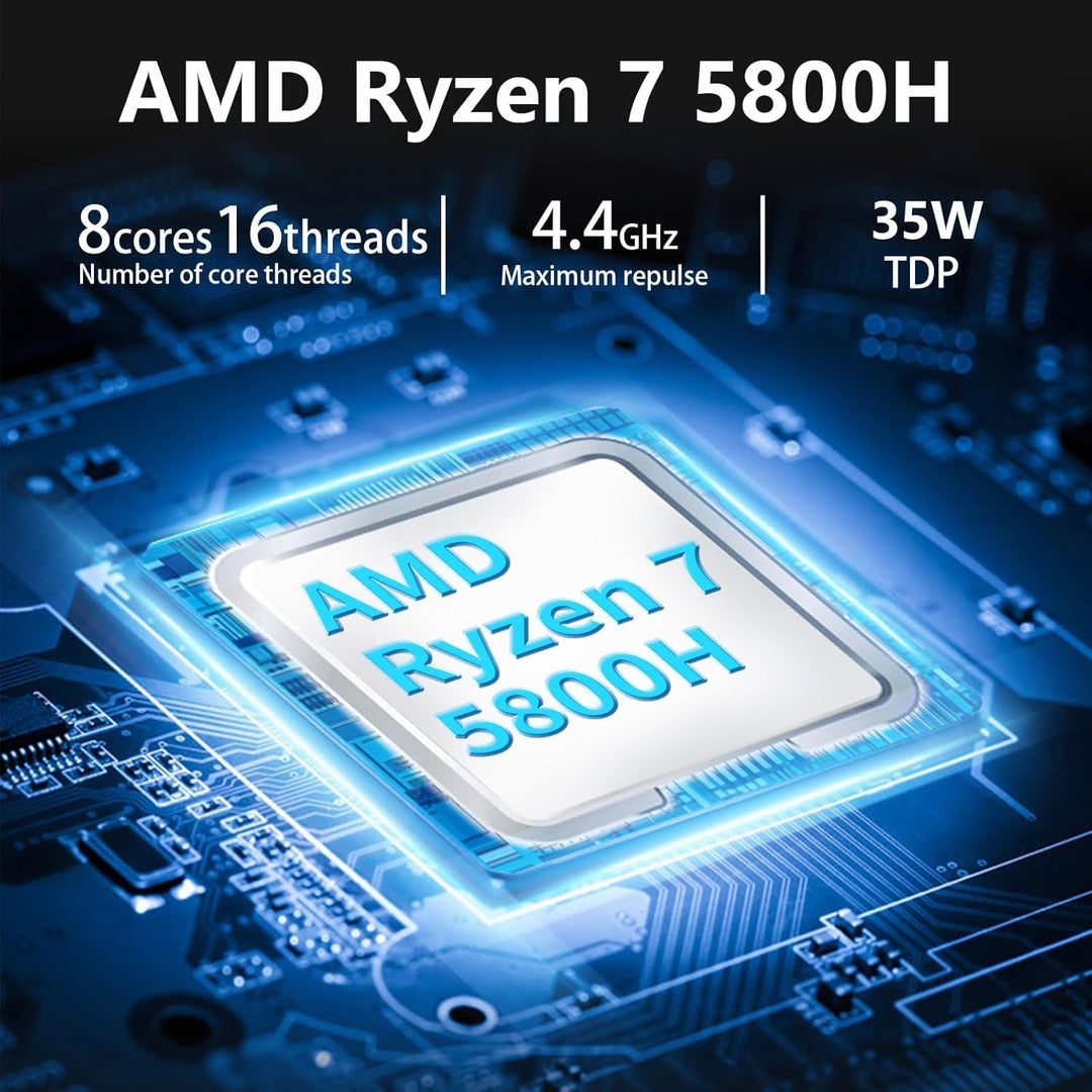 Mini PC Ryzen7 5800H (8C/16T, bis zu 4,4 GHz), 16GB DDR4-3200M RAM 512GB PCIe SSD Windows 11 Pro, Bü