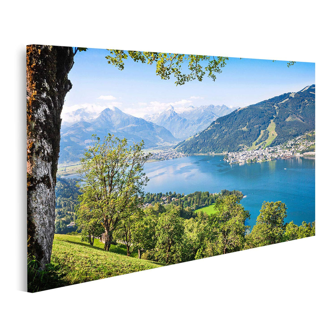 islandburner Bild auf Leinwand Alpine Landschaft Mit Alpen Und Bergsee In Zell Am See Österreich Bil