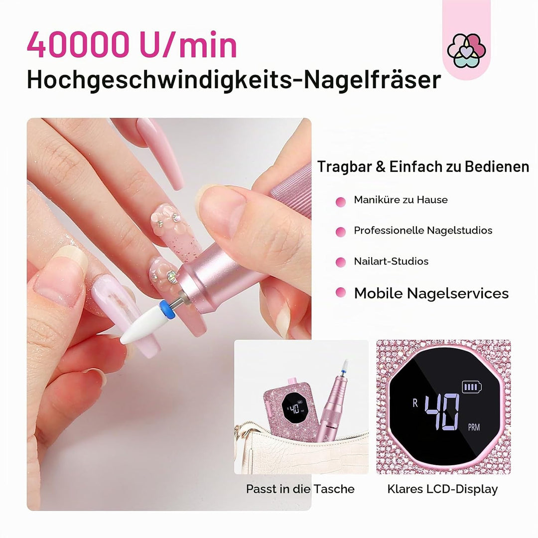 SAVILAND Elektrische Nagelfräser für Gelnägel mit LCD-Display 40000 U/min, Professionell Elektrische