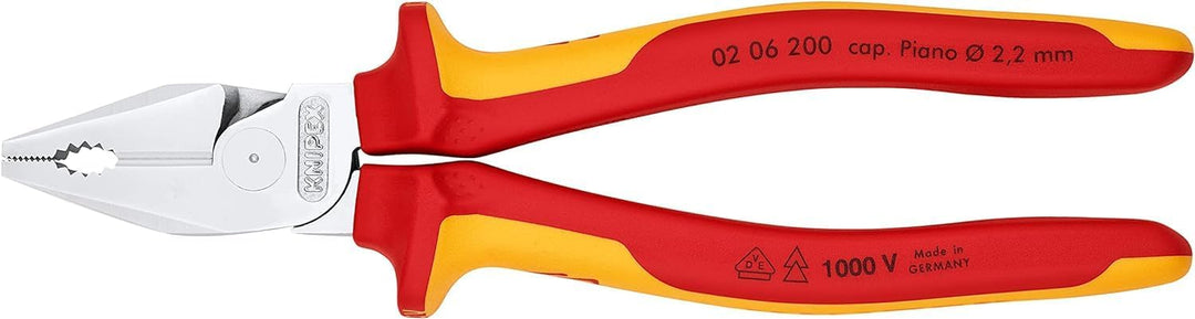 Knipex Kraft-Kombizange verchromt, isoliert mit Mehrkomponenten-Hüllen, VDE-geprüft 200 mm 02 06 200