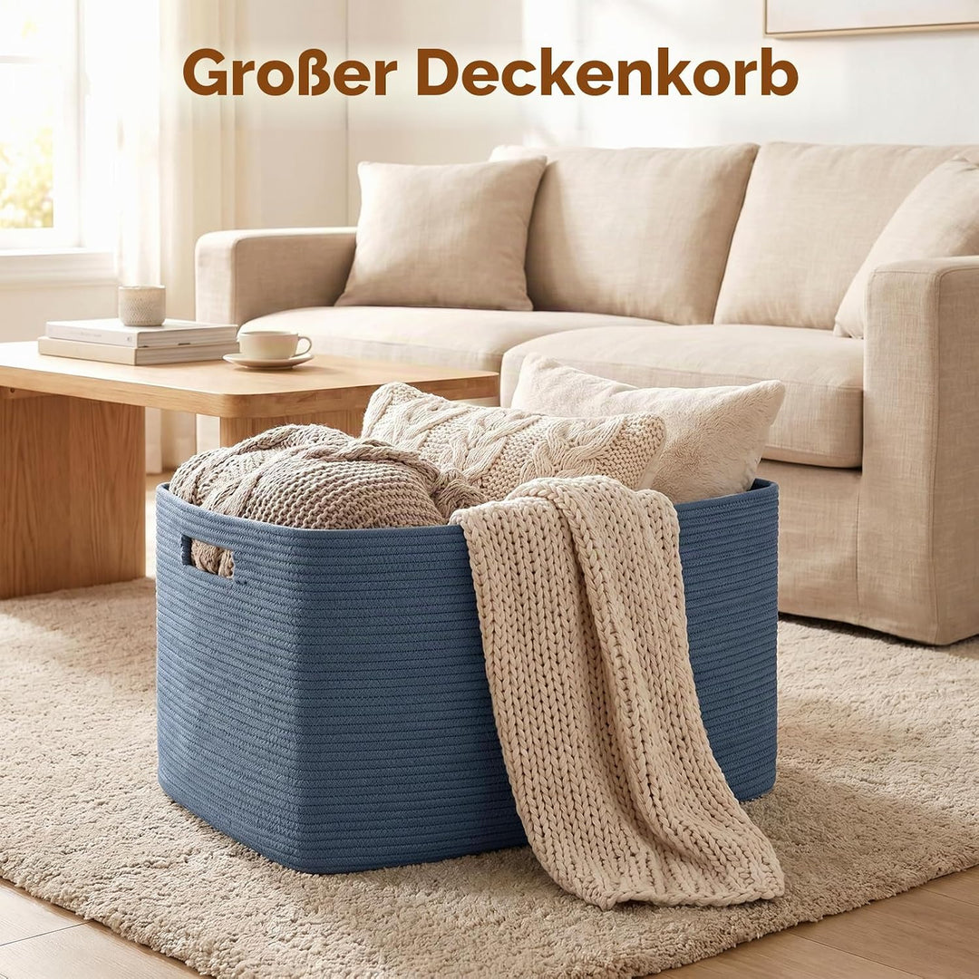 OIAHOMY Grosser Deckenkorb, gewebter Aufbewahrungskorb mit Griff, Baumwollseilkorb, 55,9 x 43,2 x 30