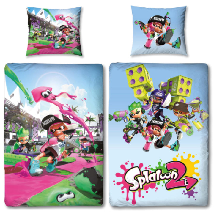 Splatoon 2 Wende-Bettwäsche Group 135 x 200 cm + 80 x 80 cm 100% Baumwolle Renforcé-Linon-Qualität K