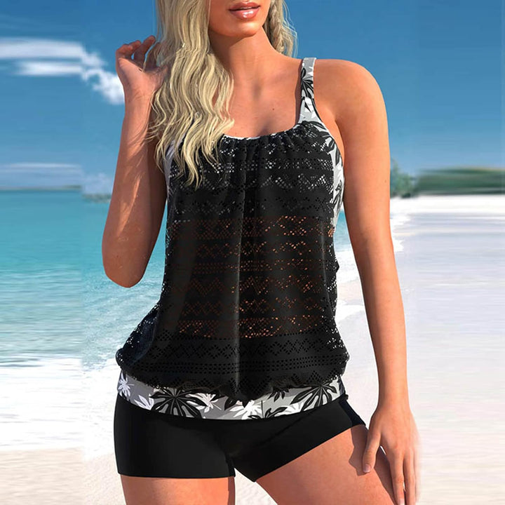 CIZEUR Tankini Oberteil Damen Zweiteiler Tank Top Mesh Bauchweg Tankini Set mit Short Push up Badean