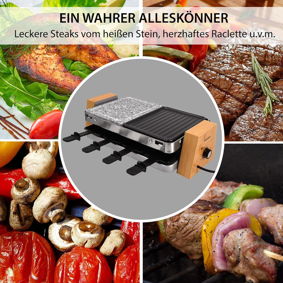 Syntrox RAC-1500W-Lugano Raclette mit 4 Platten mit antihaftbeschichteter Grillplatte und Naturstein