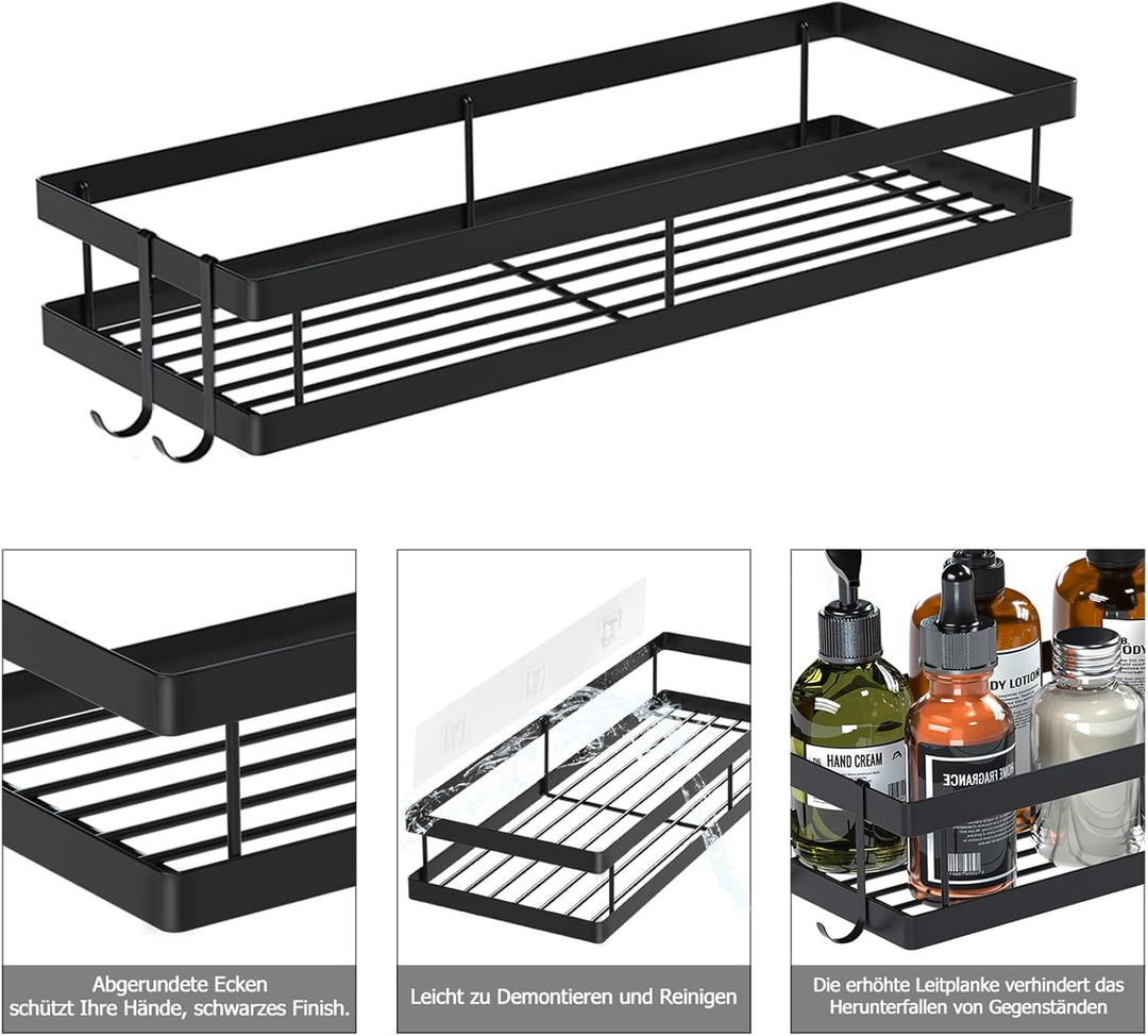 Duschablage ohne Bohren, 2 Stück Badezimmer Organizer, Rostfreie Duschregal Schwarz Badregal Shampoo