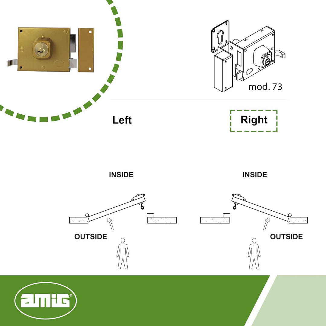 Amig - Aufschraubschloss DIN rechts mit Schliesshebel, Falle und Ziehgriff für Holztüren Mod. 73-100
