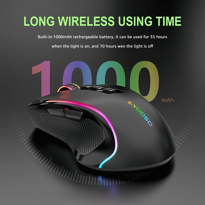 Niceon Gaming Maus kabellos RGB Wiederaufladbare, 9 Programmierbare Tasten, Langer Stunden Akkulaufz