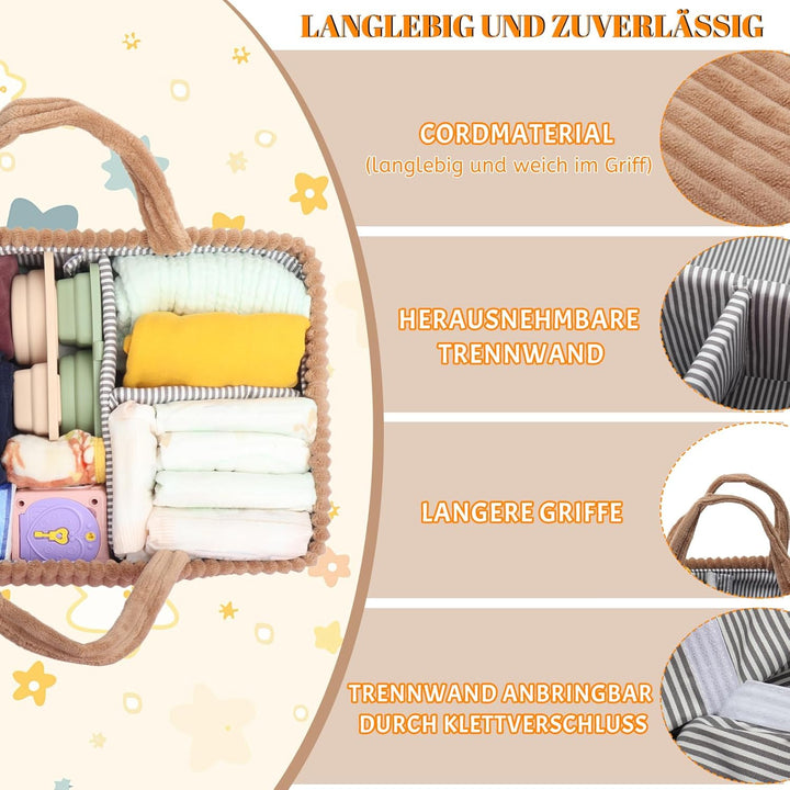 Wickeltisch Organizer, Baby Windel Caddy Korb, Wickeltasche Organizer mit Fächern & Griffen, Cord Wi