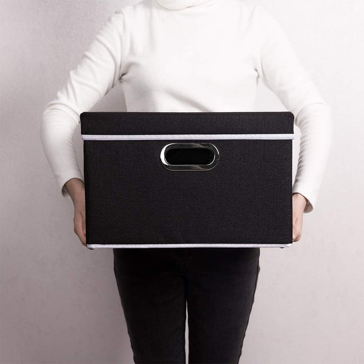 PRANDOM Grosse faltbare Aufbewahrungsboxen mit Deckel [3er-Pack] Leinenstoff faltbare Aufbewahrungsb