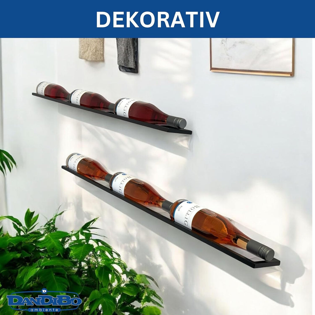 DanDiBo Weinregal Wand Metall 6 Flaschen Schwarz Linea 2er Set schwebende Weinhalterung - Flaschenre