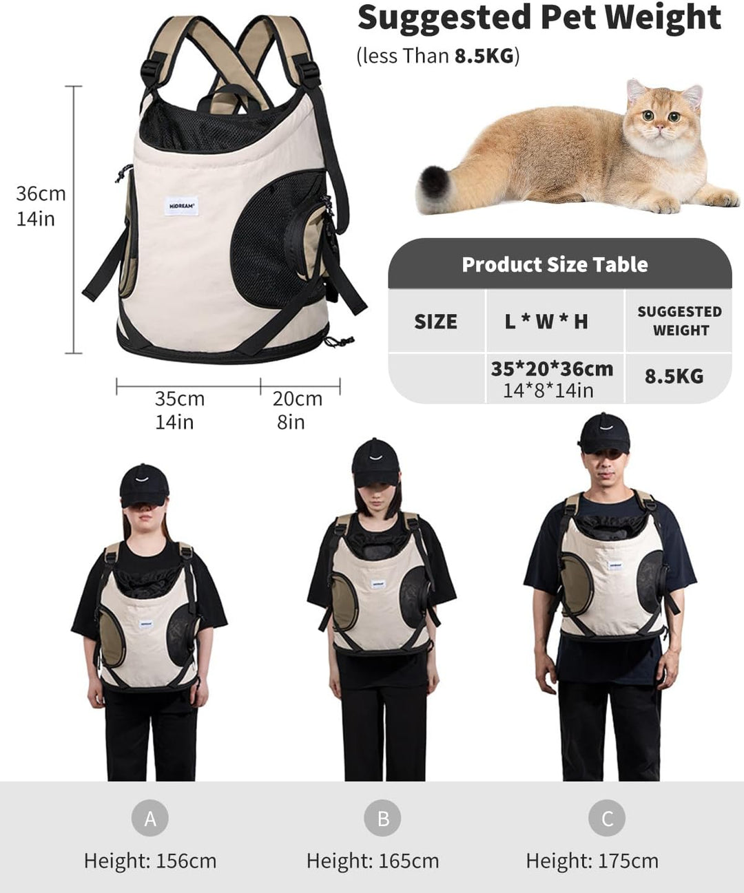 PETCUTE Haustier Front Rucksack,Verstellbarer Hunde -Rucksack mit Sicherheitsleine,Tragbarer Hunde R