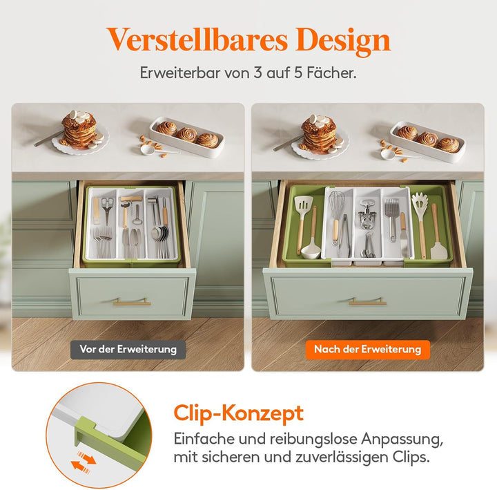 Lifewit Besteckkasten für Schubladen, erweiterbarer grosser Besteckkasten für die Küche, verstellbar