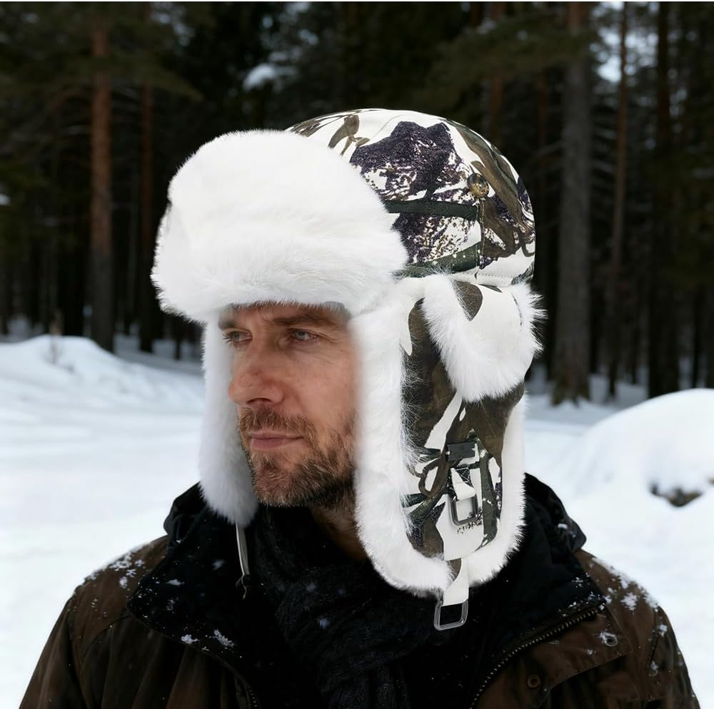 Alkaidstar Unisex Fliegermütze Rib Wolle Bomber Aviator Pilot Hat Faux Fellmütze Winter Russische Mü