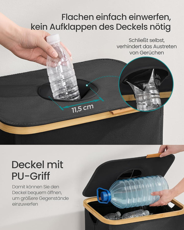 SONGMICS Pfandflaschen-Sammelbehälter, 95 L Pfandflaschen-Behälter, Flaschensammler Leergut, Recycli
