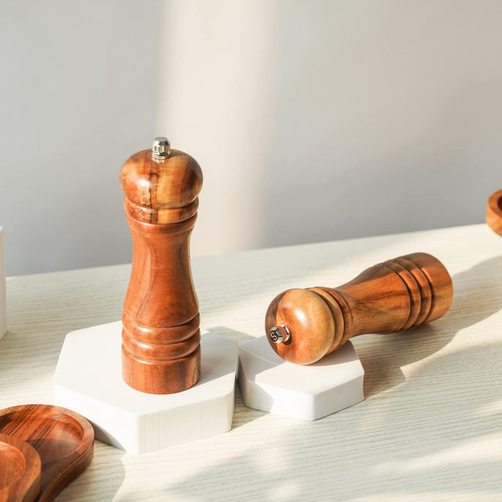 DeroTeno Pfeffermühle und Salzmühle Set, Gewürzmühlen 2er-Set, Salz und Pfeffer Mühle aus Akazienhol