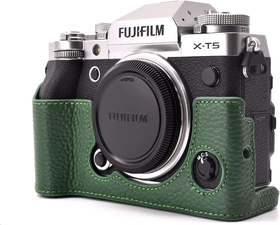 Rieibi Fuji XT5 Schutzhülle für Fujifilm X-T5 Digitalkamera, hochwertiges Echtleder, Halbtasche für