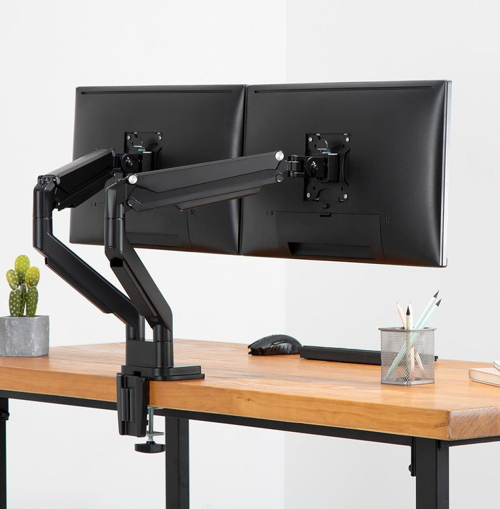 Ergolutions® Dual Gasdruck Monitorarm Schwarz - Höhenverstellbar, für 2 Monitore bis 32", VESA 75x75