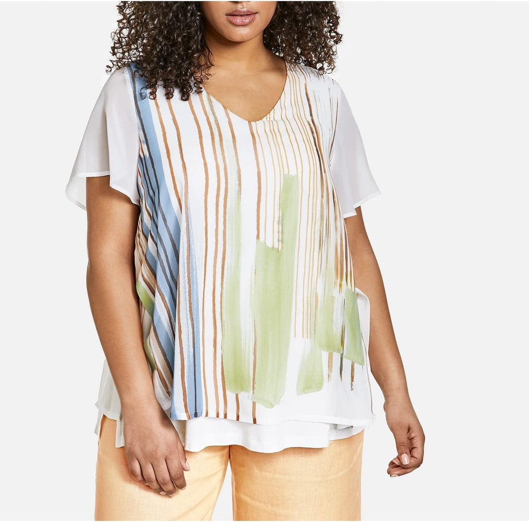 Samoon Damen T-Shirt 46 Offwhite Gemustert, 46 Offwhite Gemustert