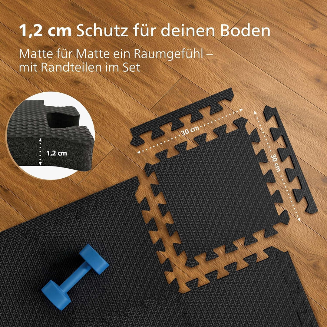 CLP Bodenschutzmatte Fitness 30x30 cm gross extra dick Set Puzzlematte, rutschfeste Schutzmatten für