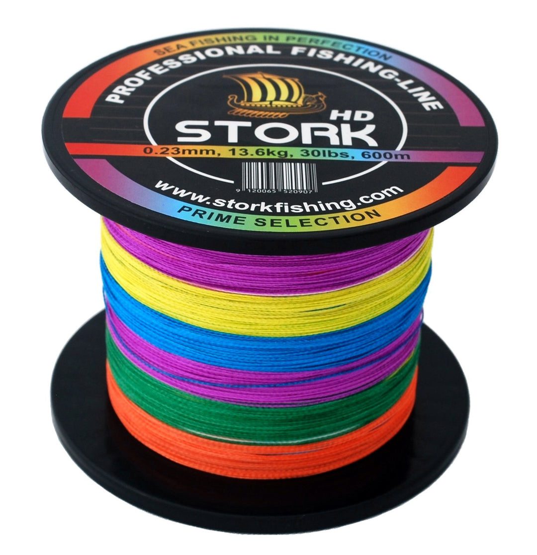 Stork HD, 4-Fach geflochtene Angelschnur 600m Multicolor 50 lbs / 22.7 kg / 0.34 mm, Multicolor 50 l