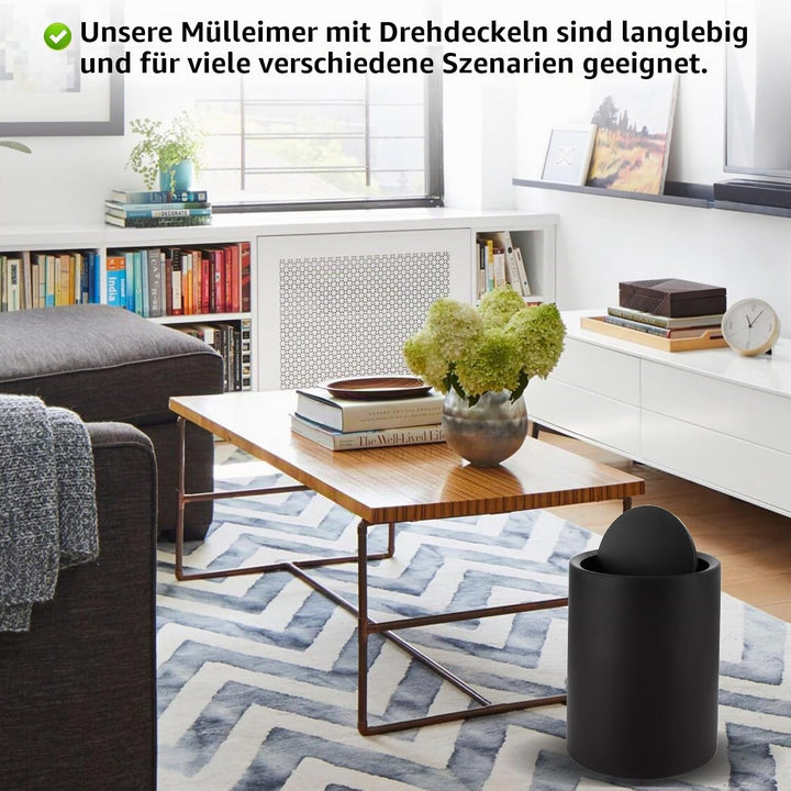 Mülleimer Bad Schwarz 8L, Badezimmer Kosmetikeimer BPA-frei, Kunststoff Abfallbehälter Mit Schwingde