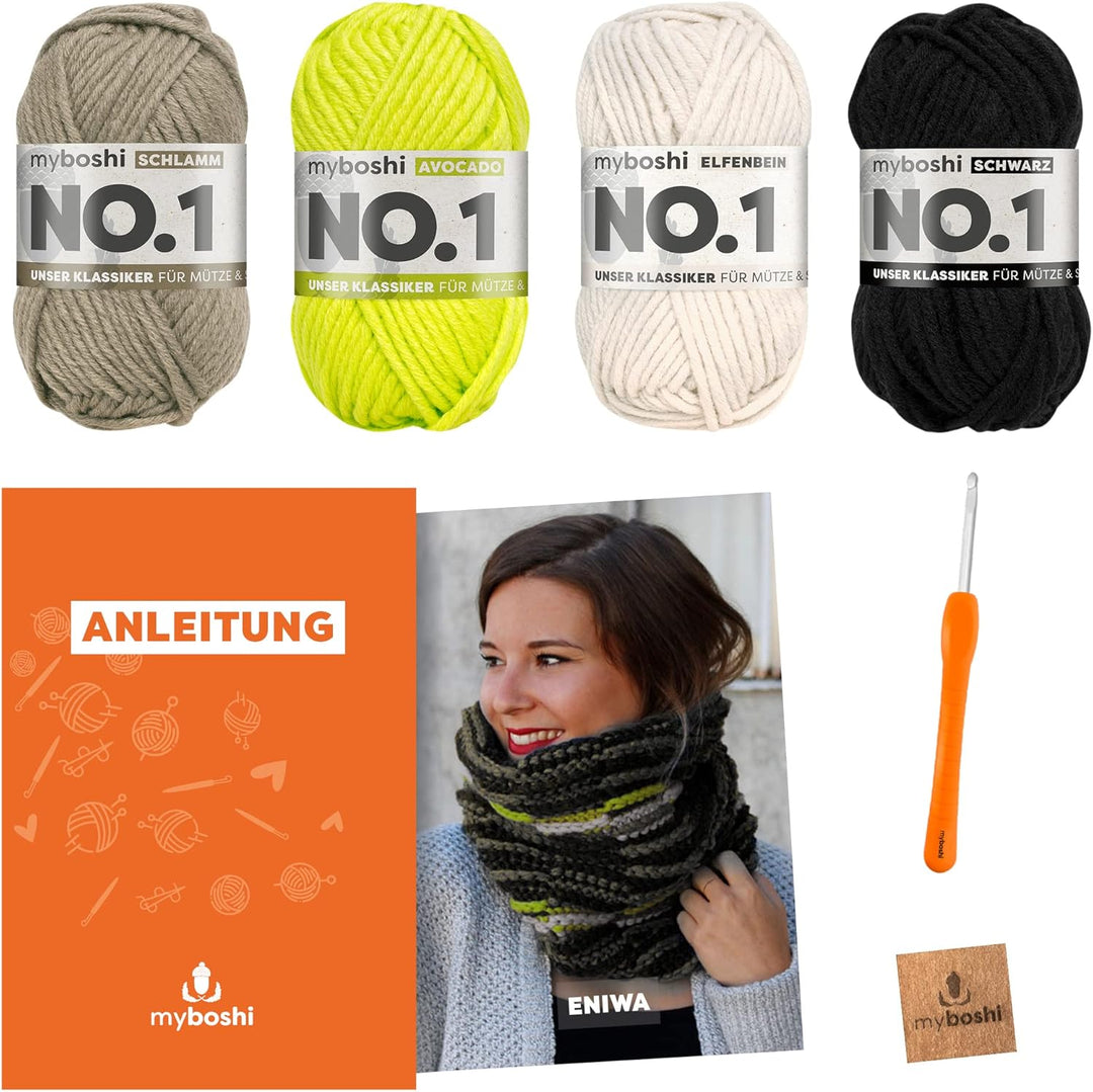 myboshi Häkelset Schlauchschal Eniwa, inkl. No.1 Wolle, Nadel und Anleitung, für Mützen und Schals,