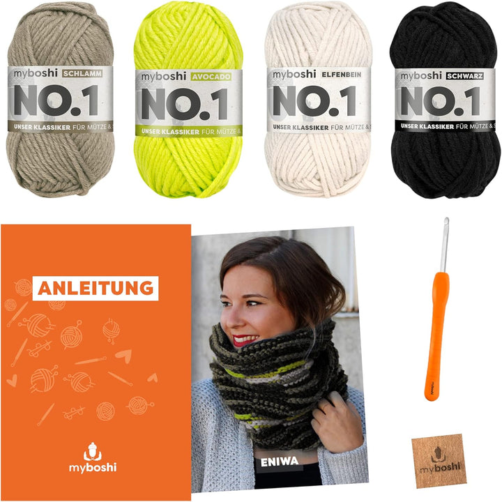 myboshi Häkelset Schlauchschal Eniwa, inkl. No.1 Wolle, Nadel und Anleitung, für Mützen und Schals,