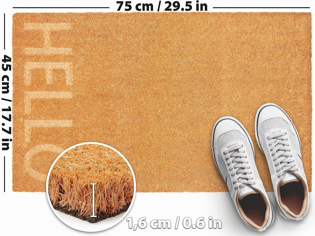 BRUBAKER Fussmatte für Aussen und Innen - Hello - 45 x 75 cm Schmutzfangmatte aus 100% Kokos - 3D Fu
