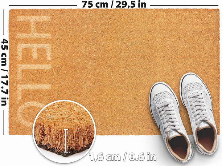 BRUBAKER Fussmatte für Aussen und Innen - Hello - 45 x 75 cm Schmutzfangmatte aus 100% Kokos - 3D Fu