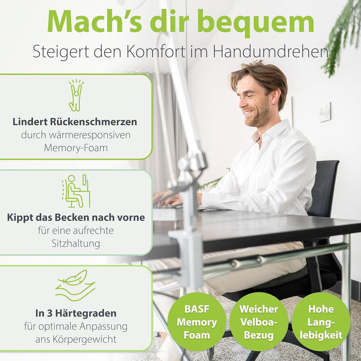 feela.® Orthopädisches Keilkissen [3 Härtegrade] – Memory Foam Haltungskorrektur für mehr Sitzkomfor