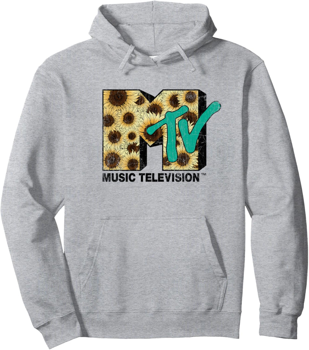 MTV Distressed Vintage Sunflower Logo Pullover Hoodie