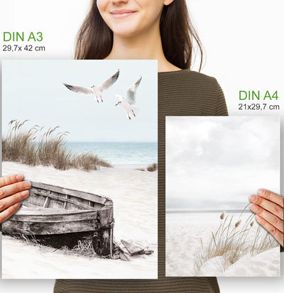 artpin® Moderne Poster Set - Bilder Wohnzimmer Deko Schlafzimmer - Pampas Gras Schilf Beige Mint Bil