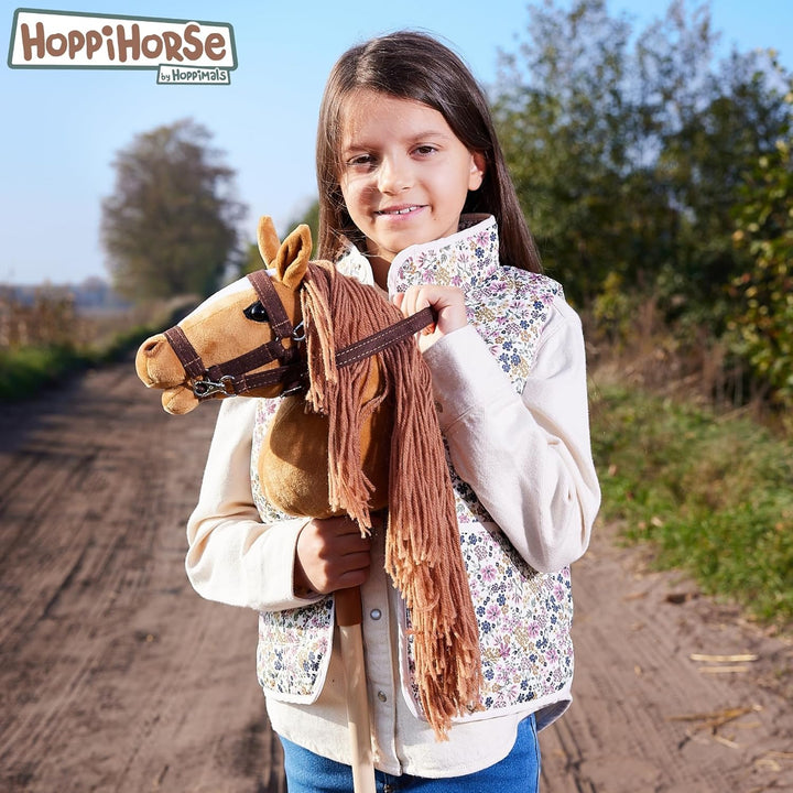 HOPPIHORSE Steckenpferd mit Trense - A4 - Hobby Horse mit Zügeln, Schultergurt, Schweif - hochwertig